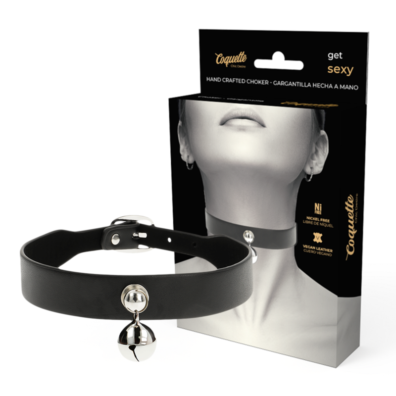 Collier en cuir vegan clochette