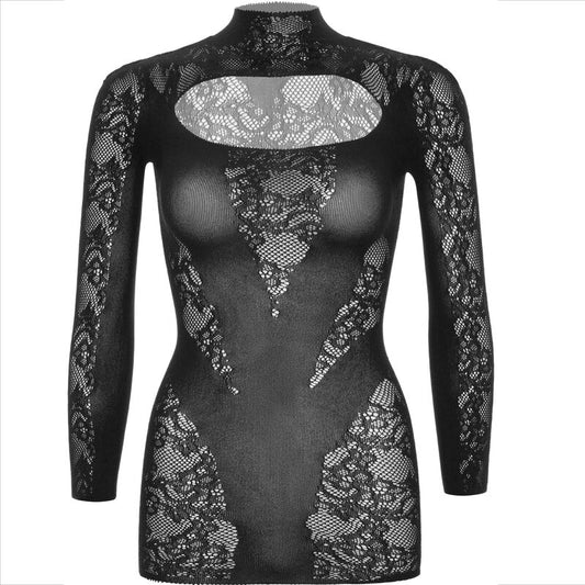 Mini robe dentelle manches longues noir