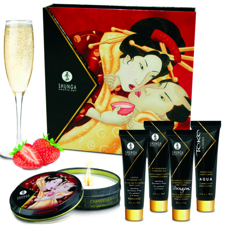 Shunga - coffret de massage romantique Fraises & Cava